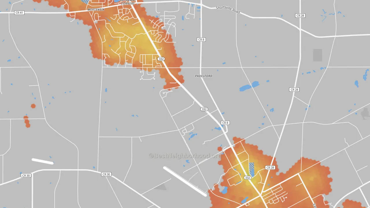 Bike Grade map of Padelford, NY