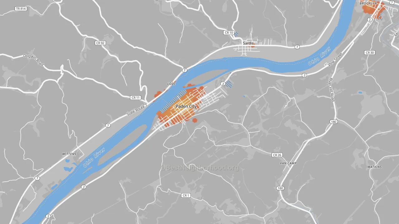 Bike Grade map of Paden City, WV