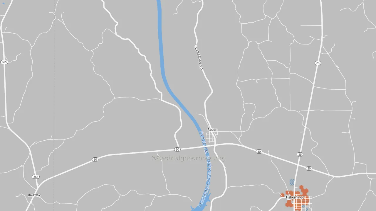 Bike Grade map of Paden, MS