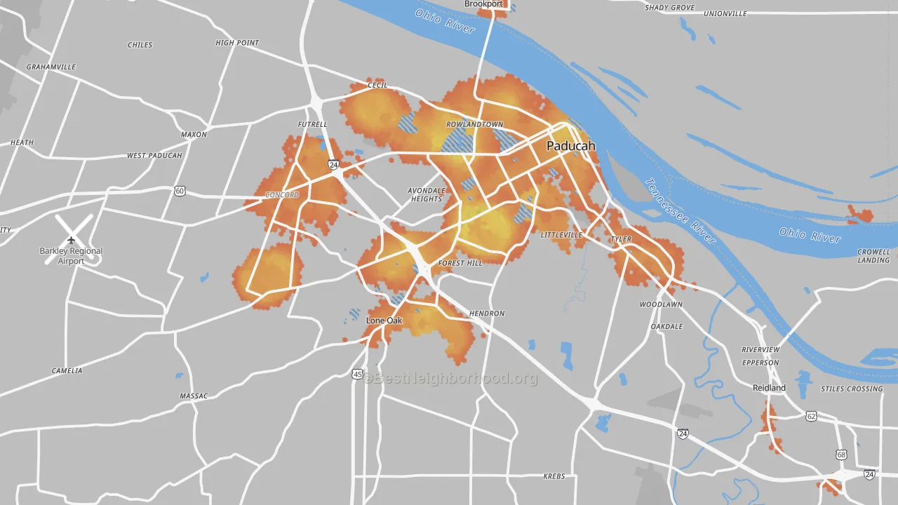 Bike Grade map of Paducah, KY