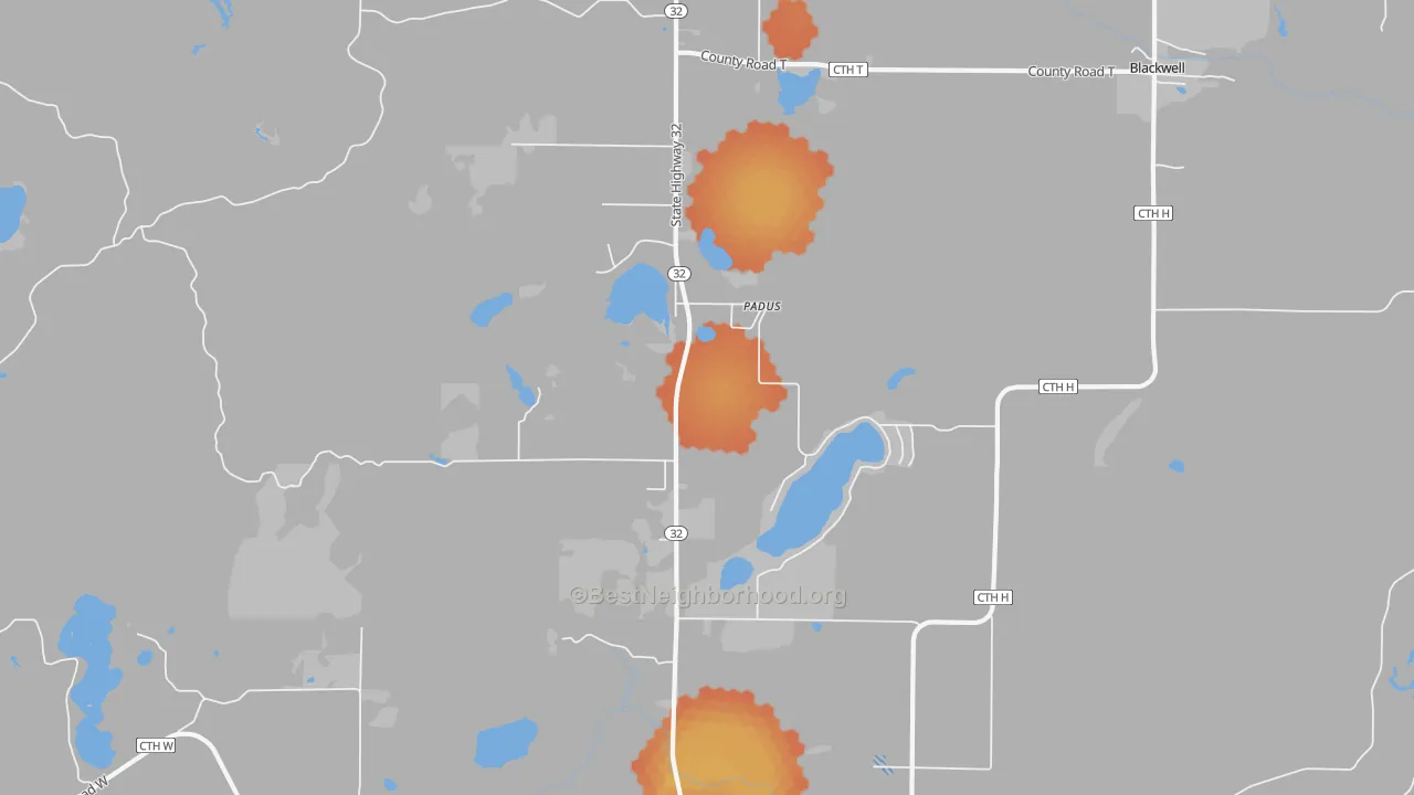 Bike Grade map of Padus, WI