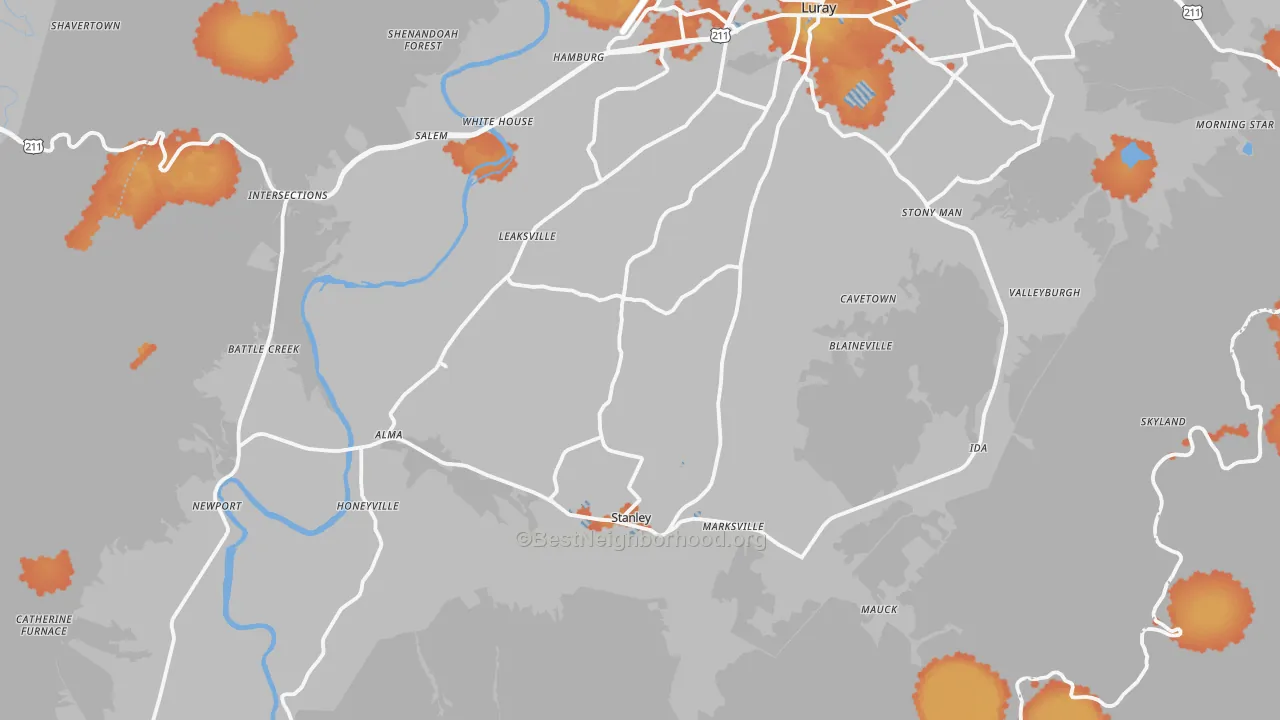Bike Grade map of Page County, VA