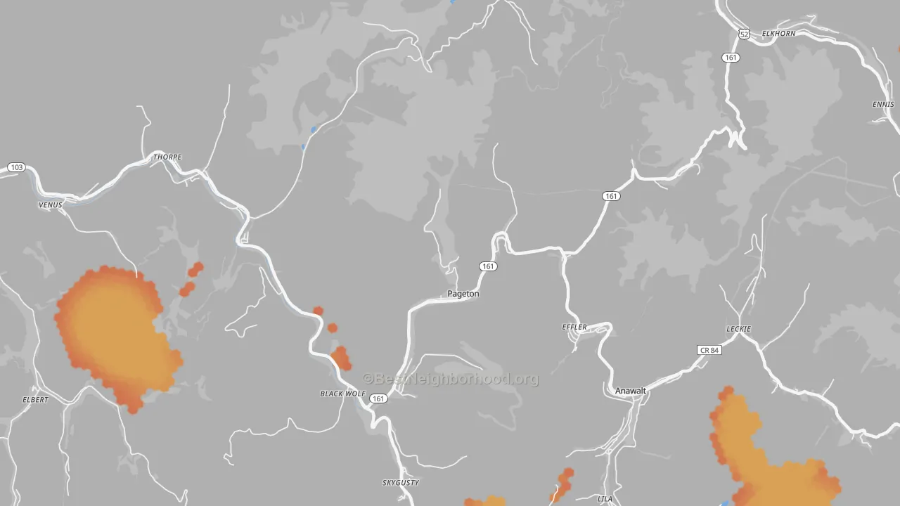 Bike Grade map of Pageton, WV