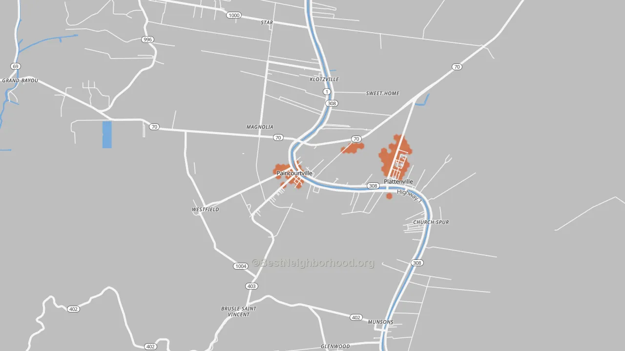 Bike Grade map of Paincourtville, LA