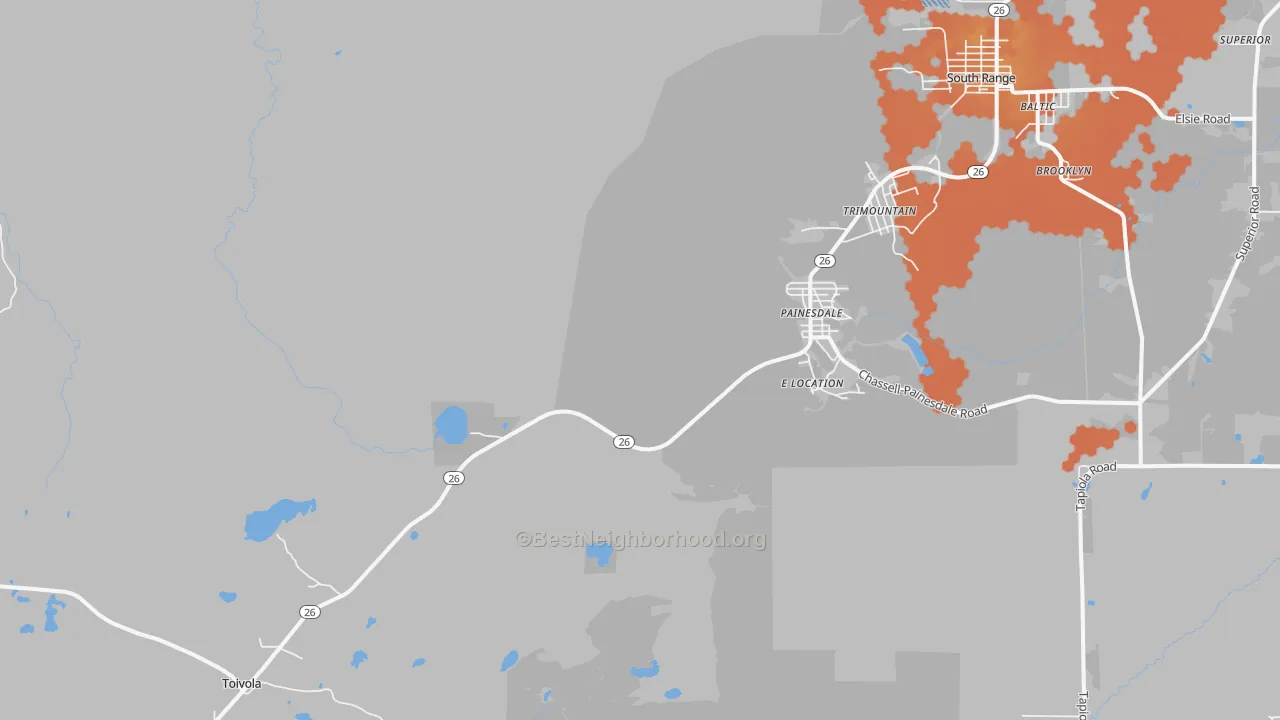 Bike Grade map of Painesdale, MI