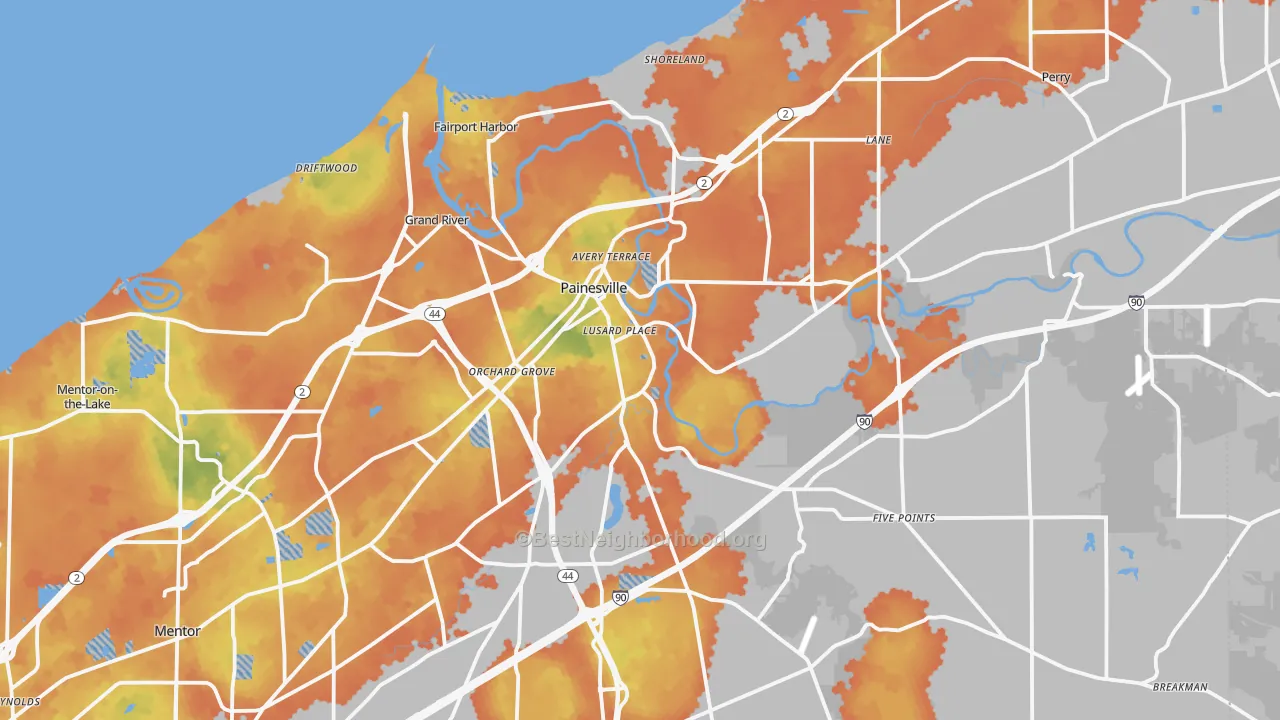 Bike Grade map of Painesville, OH