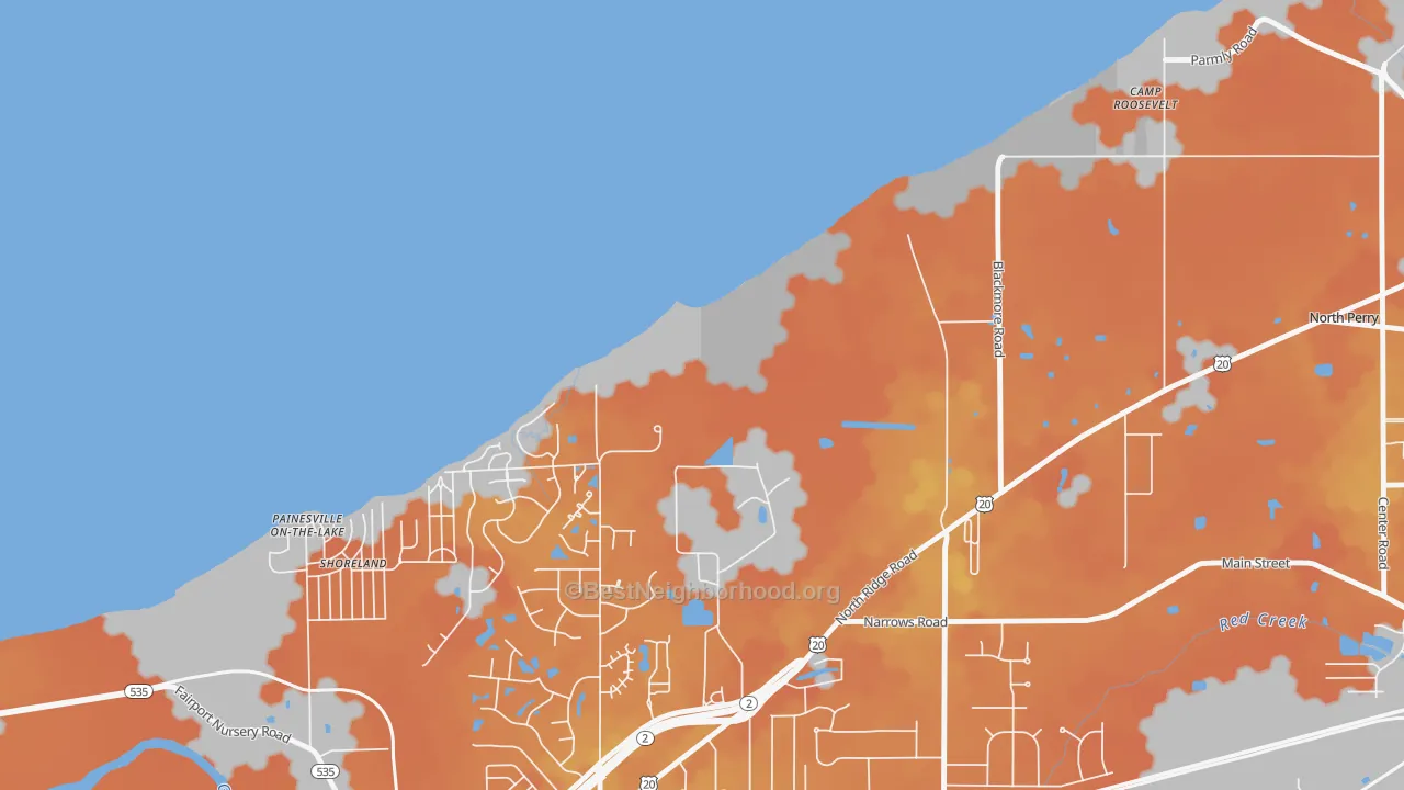 Bike Grade map of Painesville on the Lake, OH