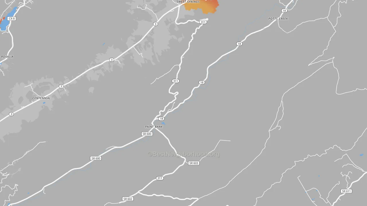 Bike Grade map of Paint Bank, VA