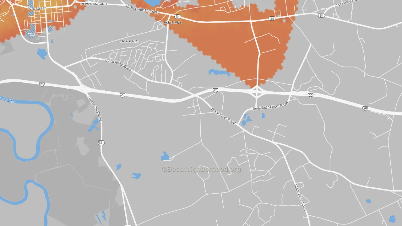 Bike Grade map of Paint Hill, SC