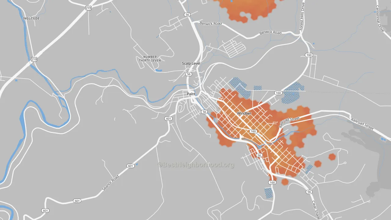 Bike Grade map of Paint, PA