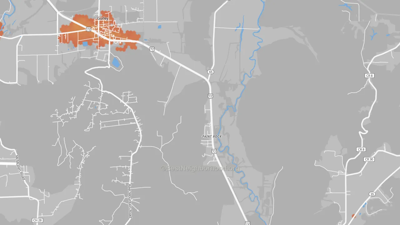 Bike Grade map of Paint Rock, AL