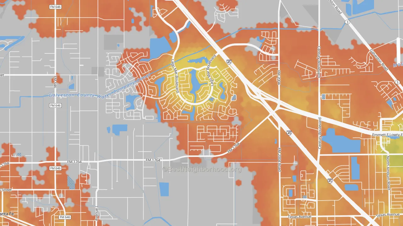Bike Grade map of Painted Meadows, Santa Fe, TX