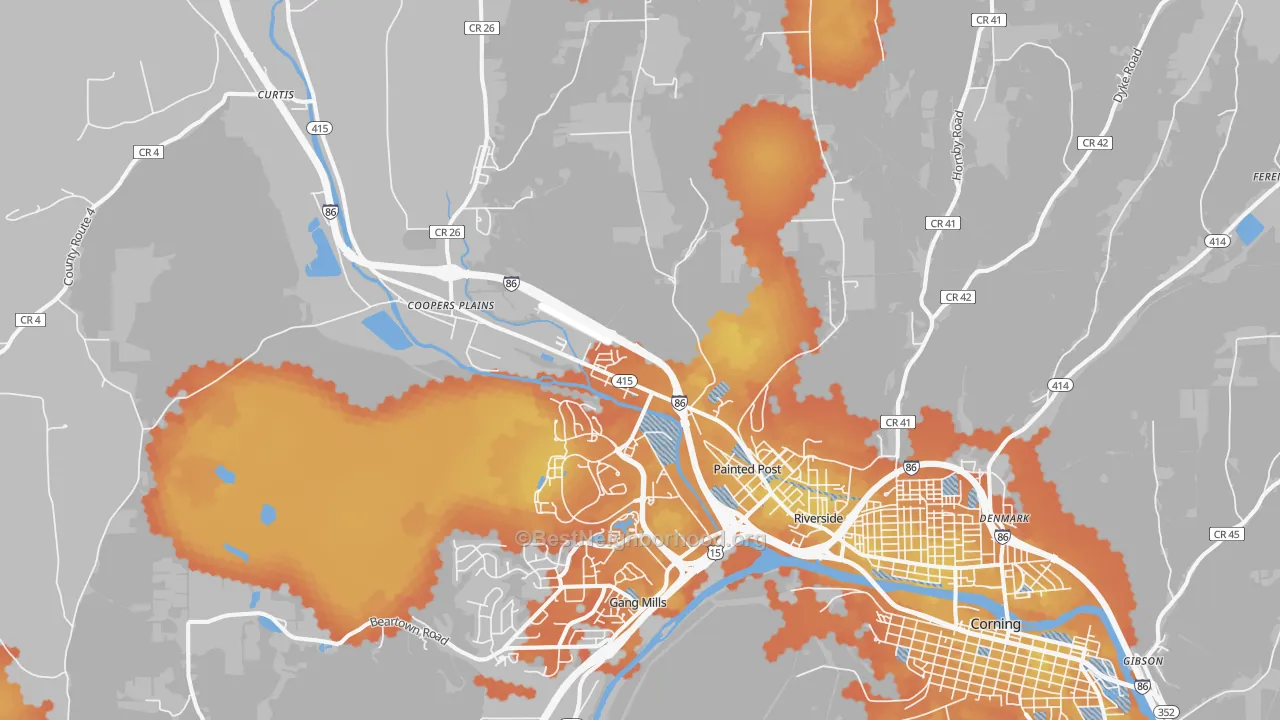 Bike Grade map of Painted Post, NY