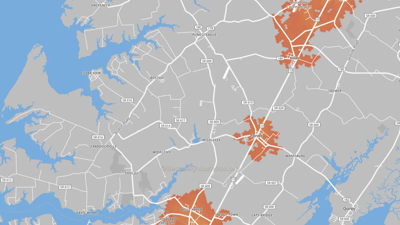 Bike Grade map of Painter, VA
