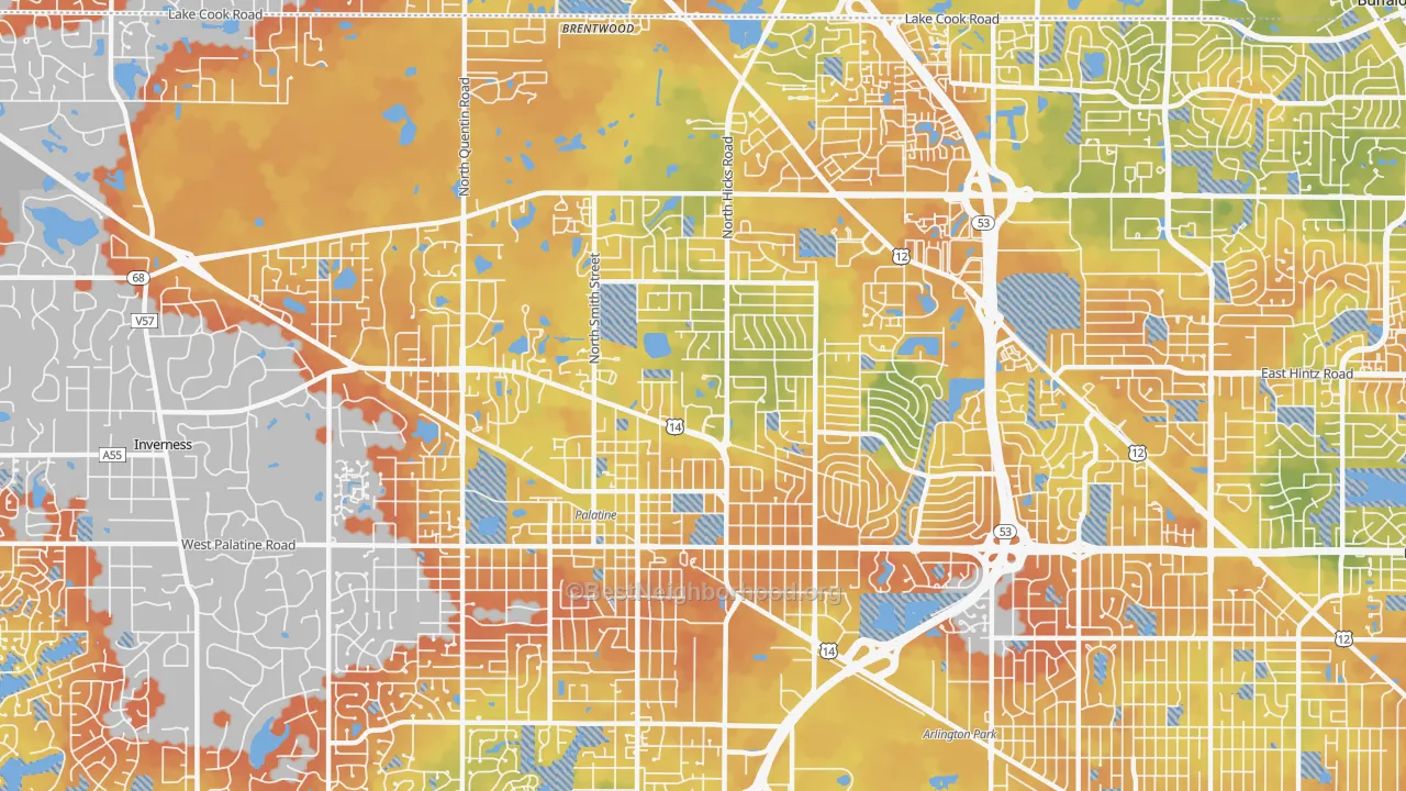 Bike Grade map of Palatine, IL