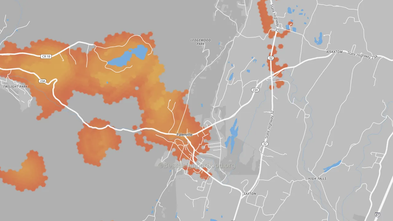 Bike Grade map of Palenville, NY