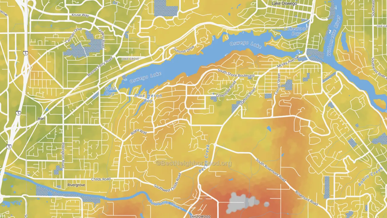 Bike Grade map of Palisades, Lake Oswego, OR