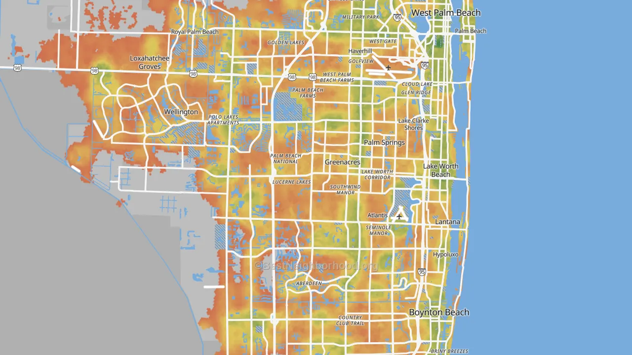 Bike Grade map of Palm Beach County, FL