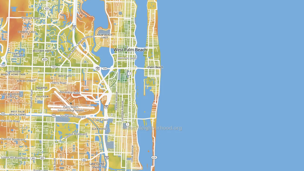 Bike Grade map of Palm Beach, FL