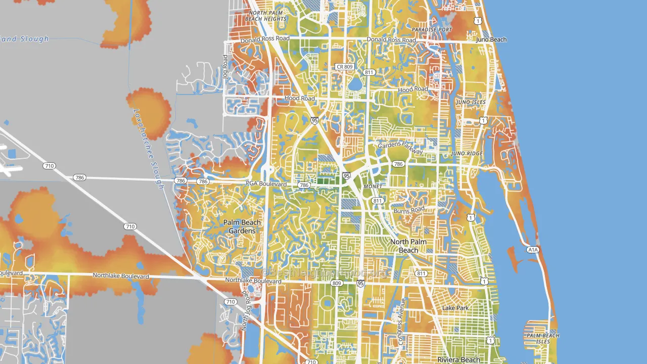 Bike Grade map of Palm Beach Gardens, FL