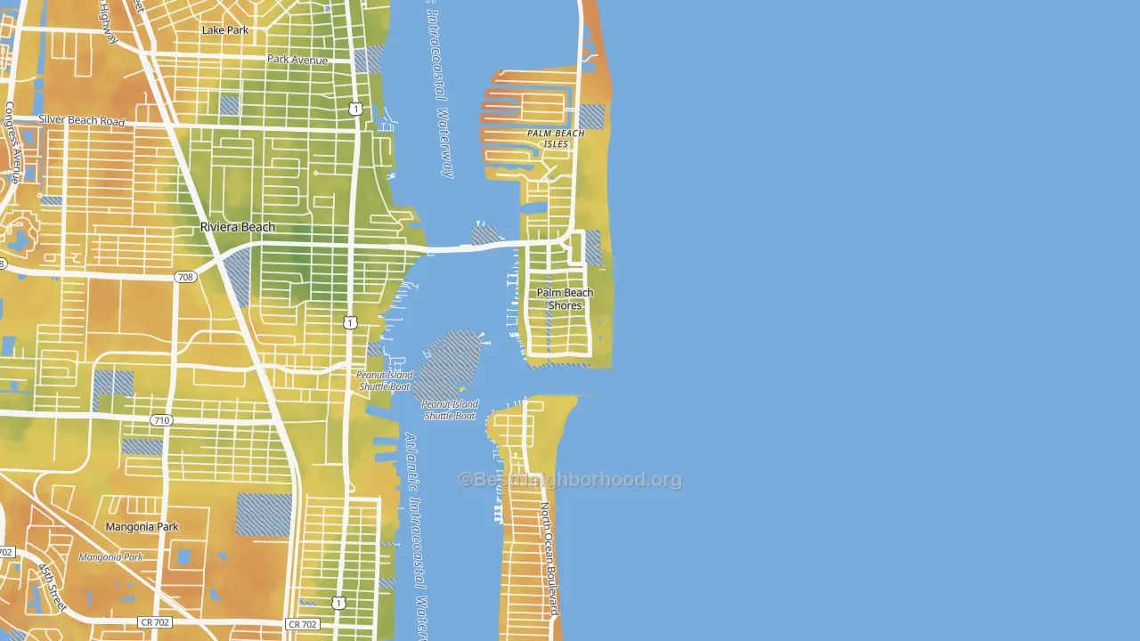 Bike Grade map of Palm Beach Shores, FL