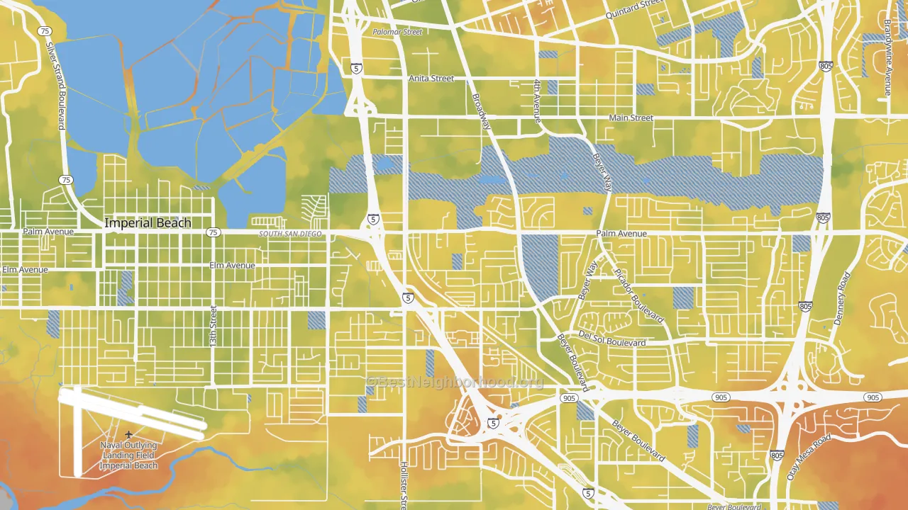 Bike Grade map of Palm City, San Diego, CA