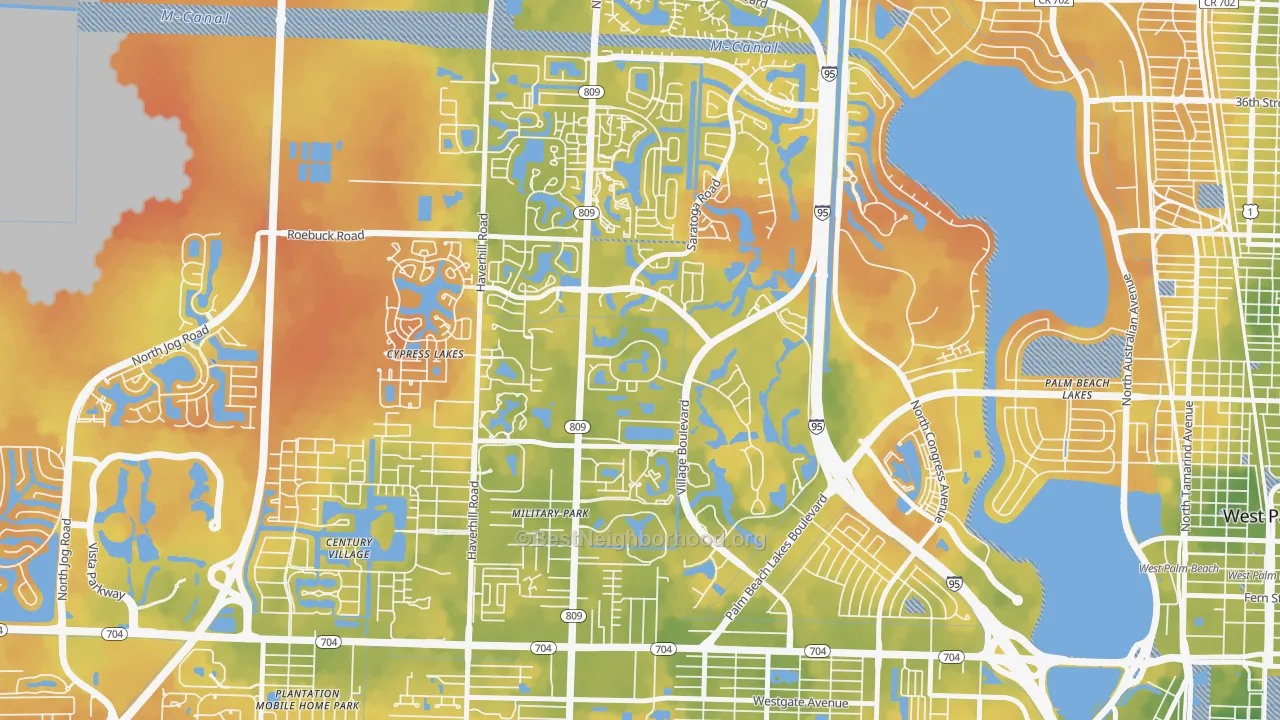 Bike Grade map of Palm Club Village, West Palm Beach, FL