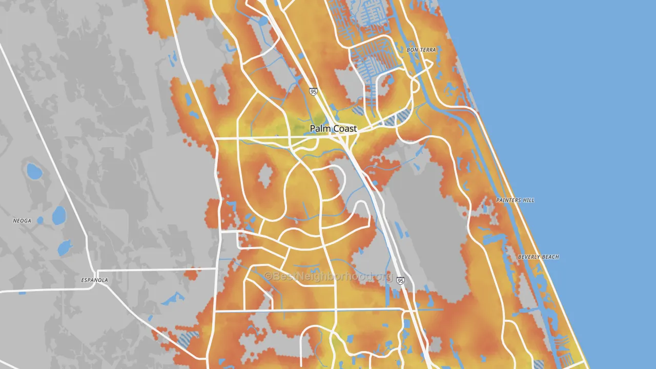 Bike Grade map of Palm Coast, FL