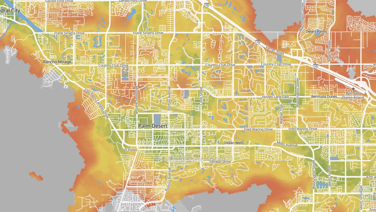 Bike Grade map of Palm Desert, CA