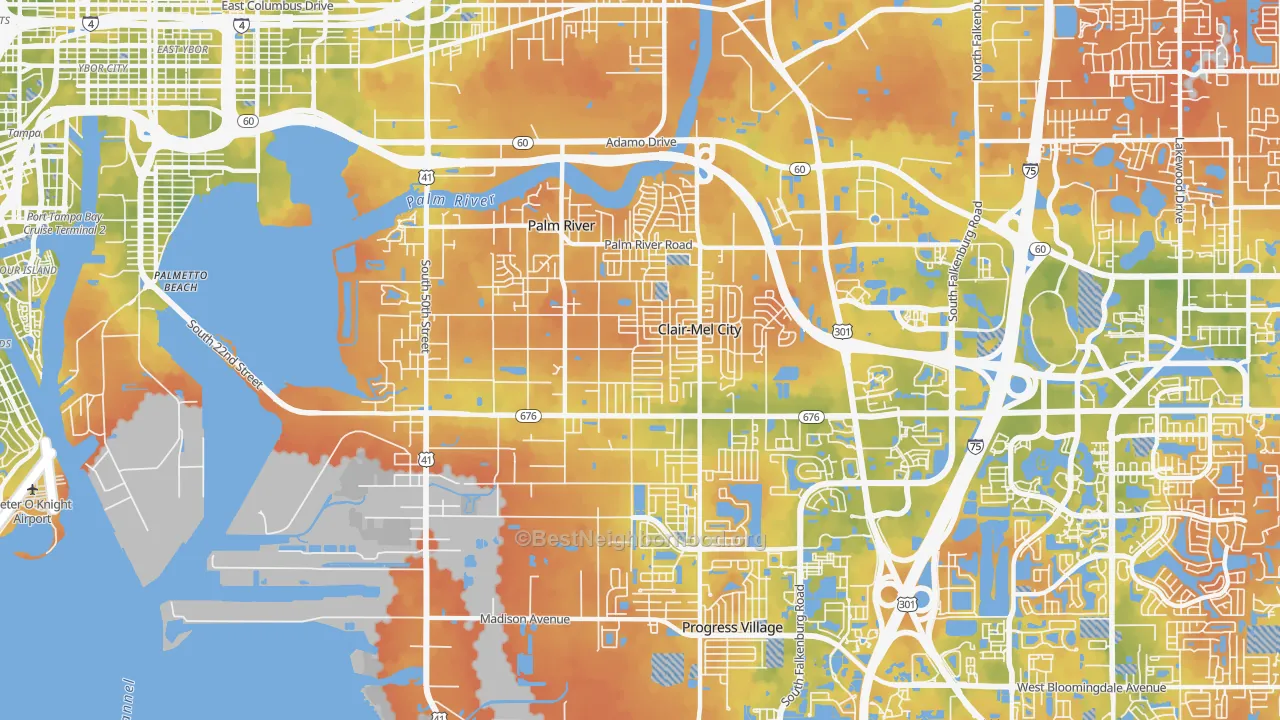 Bike Grade map of Palm River-Clair Mel, FL