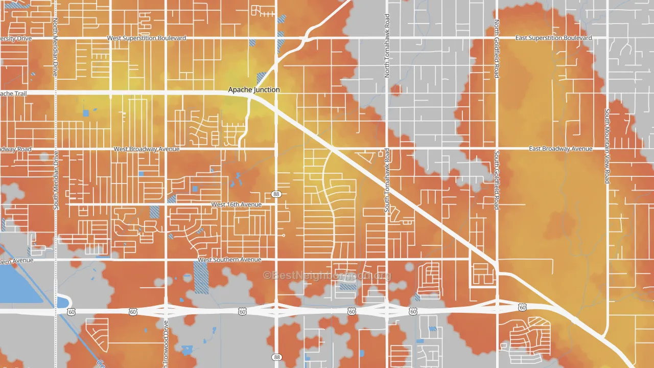 Bike Grade map of Palm Springs, Apache Junction, AZ