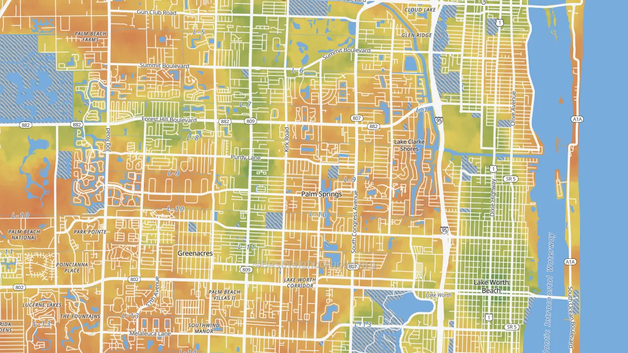 Bike Grade map of Palm Springs, FL