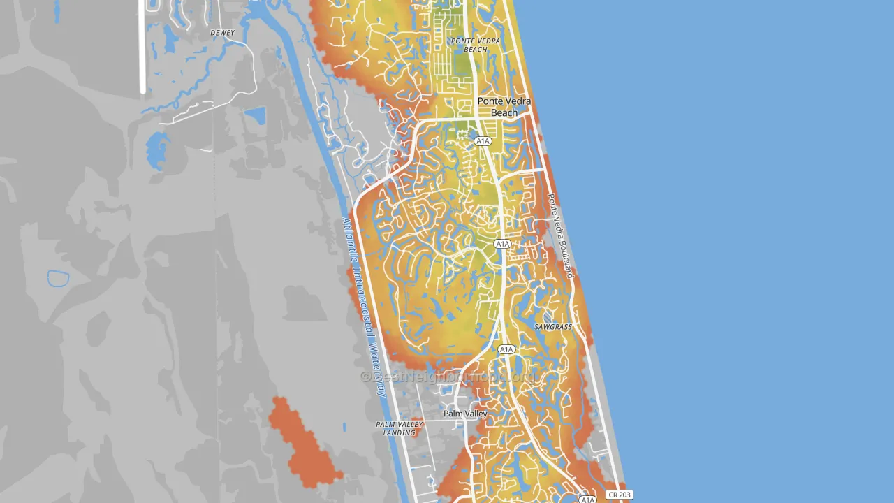 Bike Grade map of Palm Valley, FL