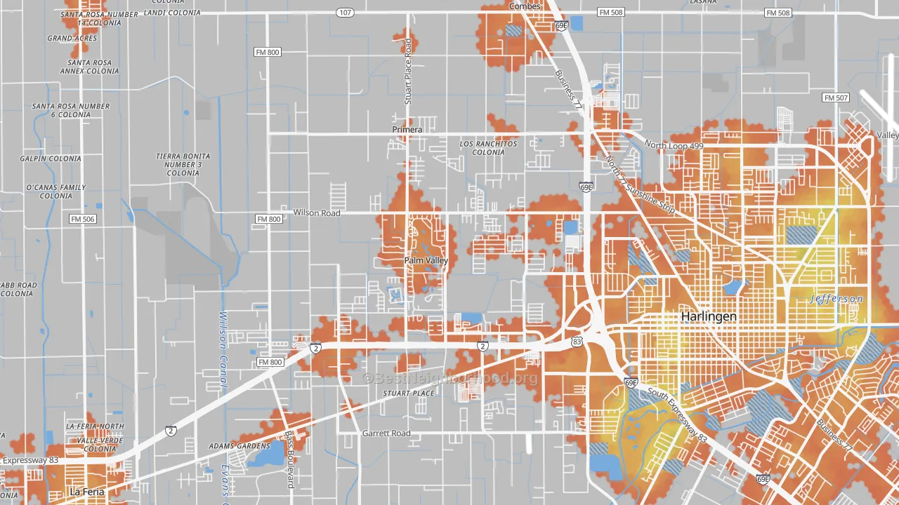 Bike Grade map of Palm Valley, TX