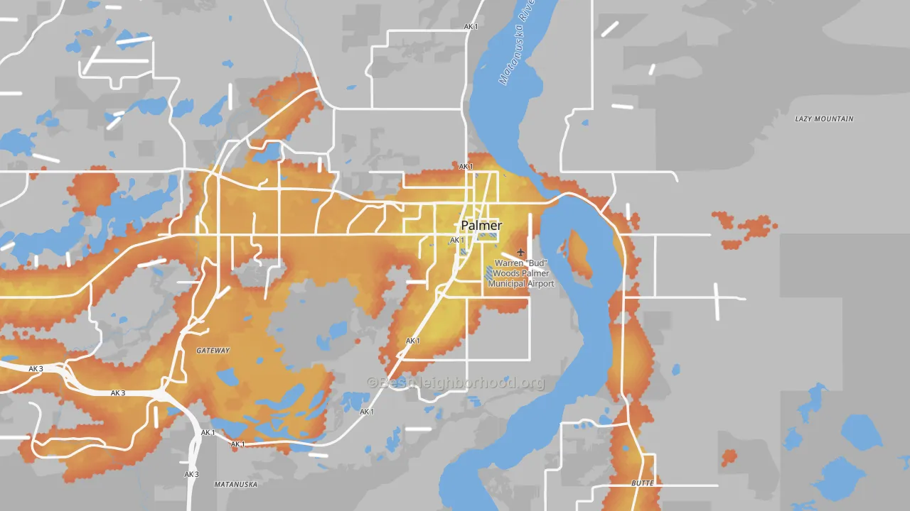 Bike Grade map of Palmer, AK