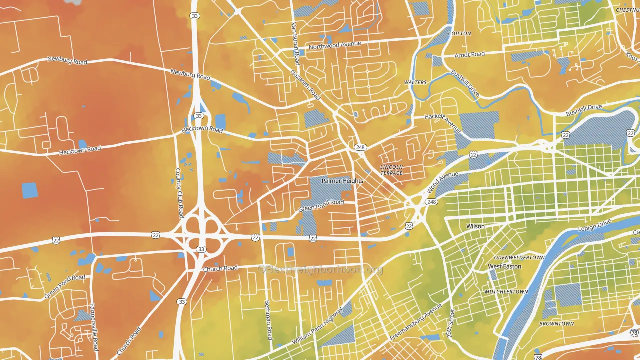 Bike Grade map of Palmer Heights, Easton, PA