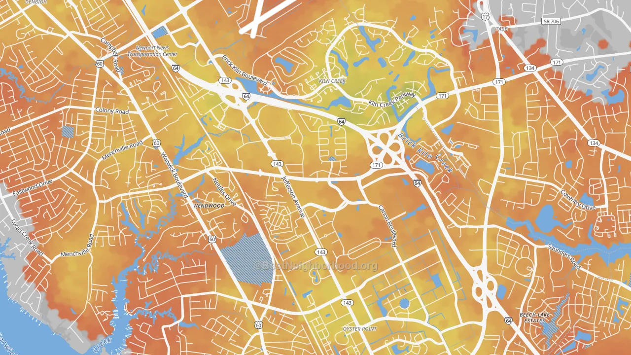 Bike Grade map of Palmer, Newport News, VA