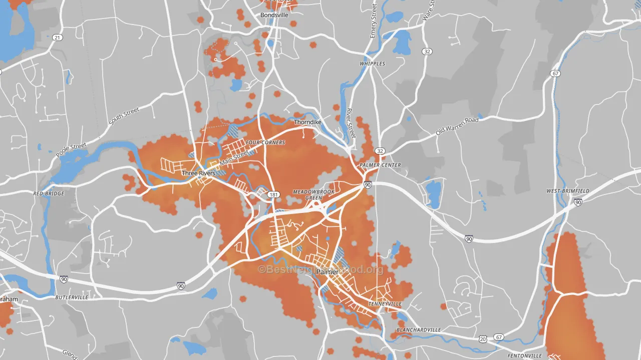 Bike Grade map of Palmer Town, MA