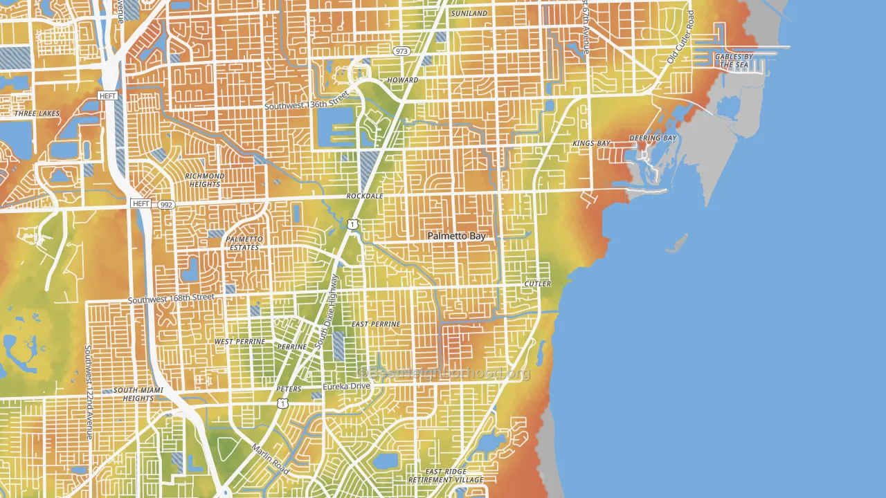 Bike Grade map of Palmetto Bay, FL
