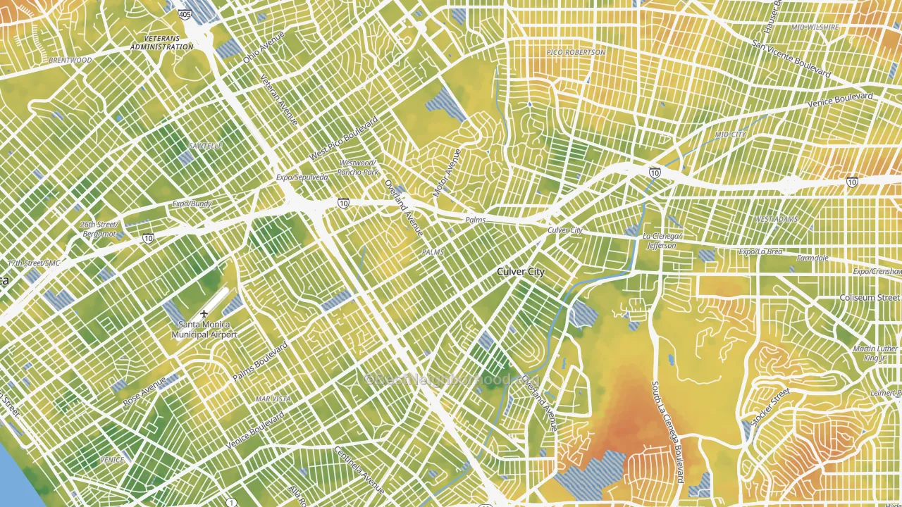 Bike Grade map of Palms, Los Angeles, CA