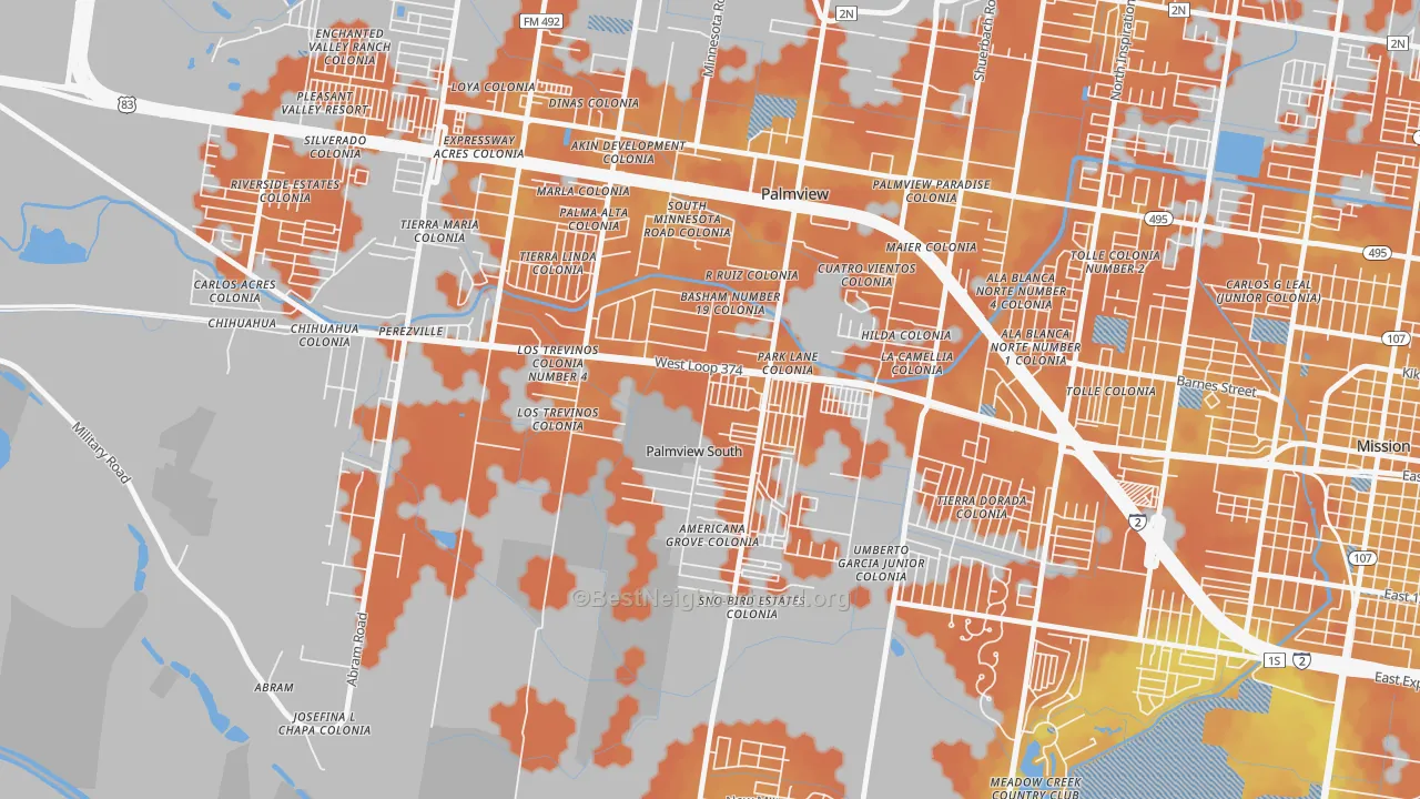 Bike Grade map of Palmview South, TX