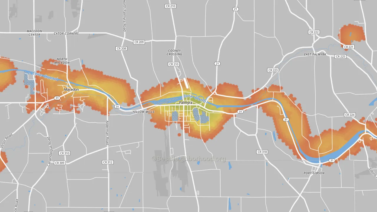 Bike Grade map of Palmyra, NY