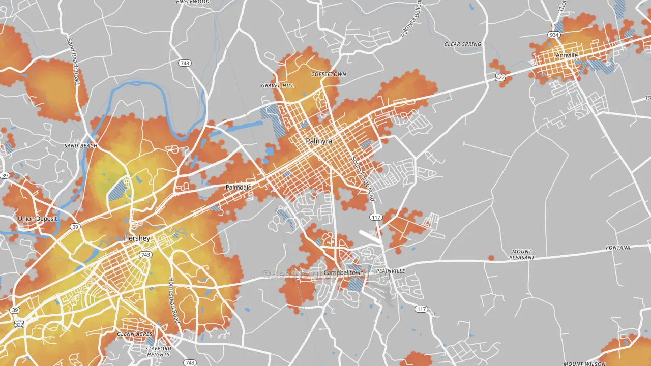 Bike Grade map of Palmyra, PA