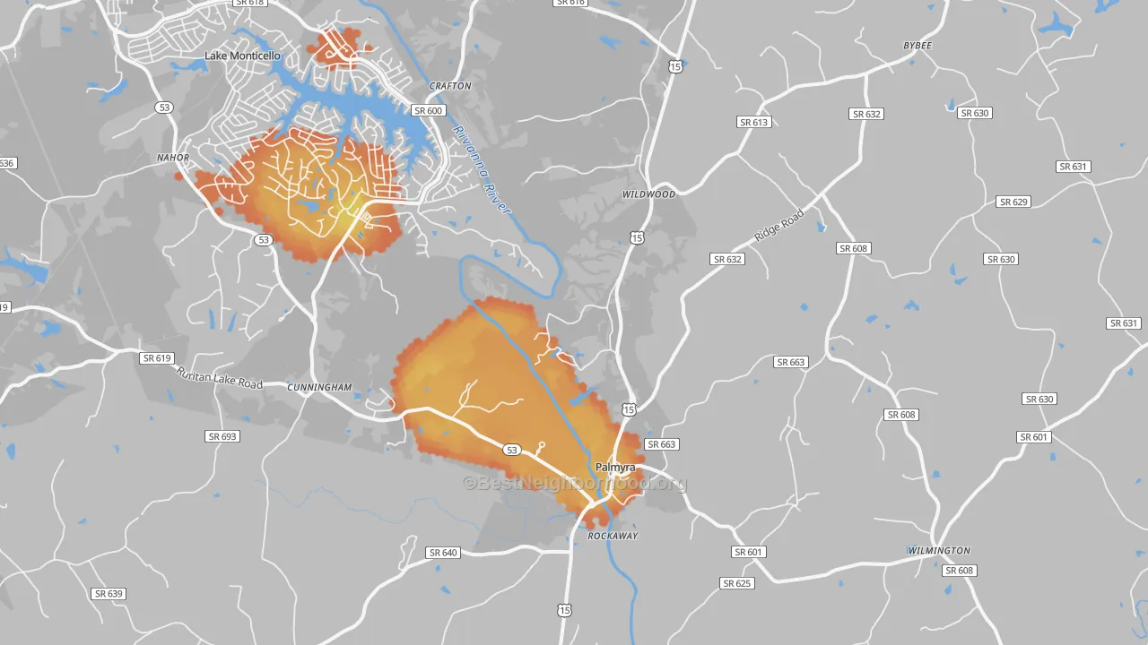 Bike Grade map of Palmyra, VA