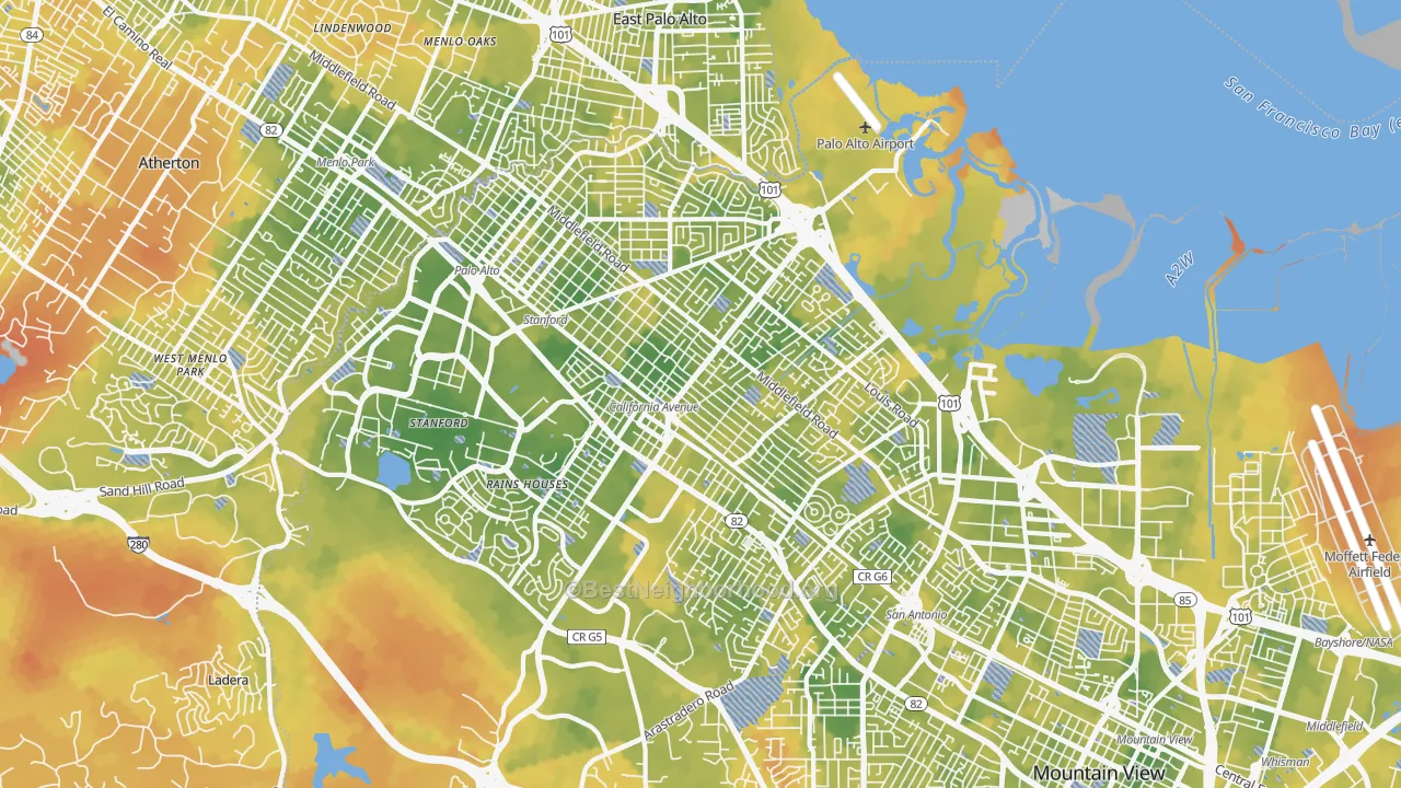 Bike Grade map of Palo Alto, CA