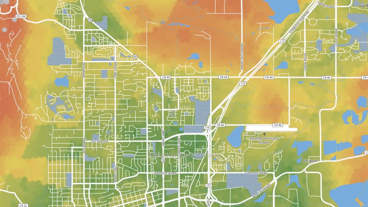 Bike Grade map of Palo Park, Boulder, CO