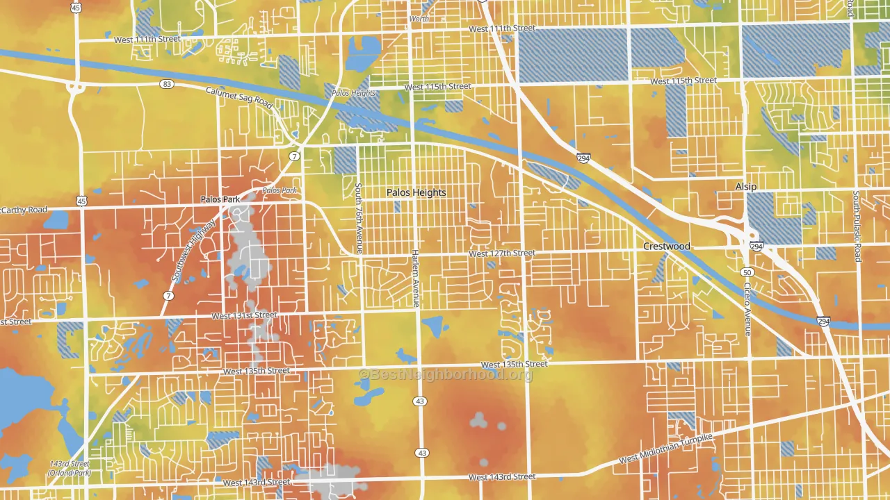 Bike Grade map of Palos Heights, IL