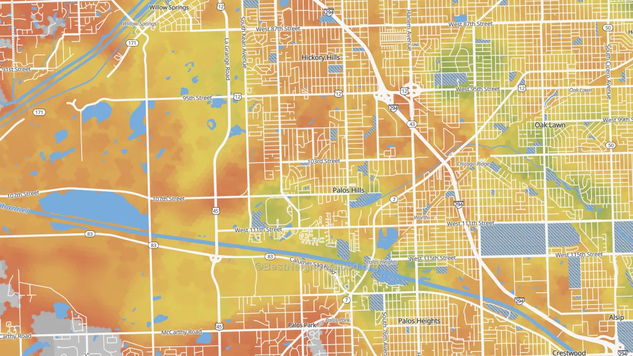 Bike Grade map of Palos Hills, IL