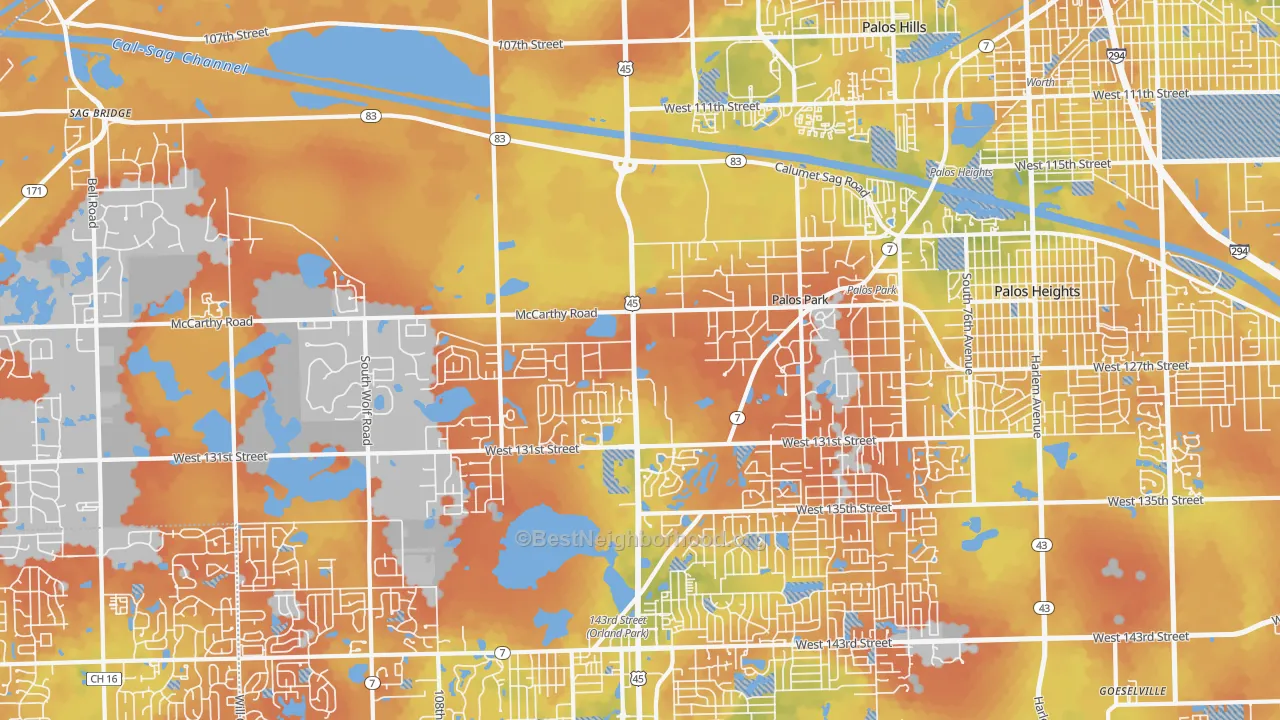 Bike Grade map of Palos Park, IL