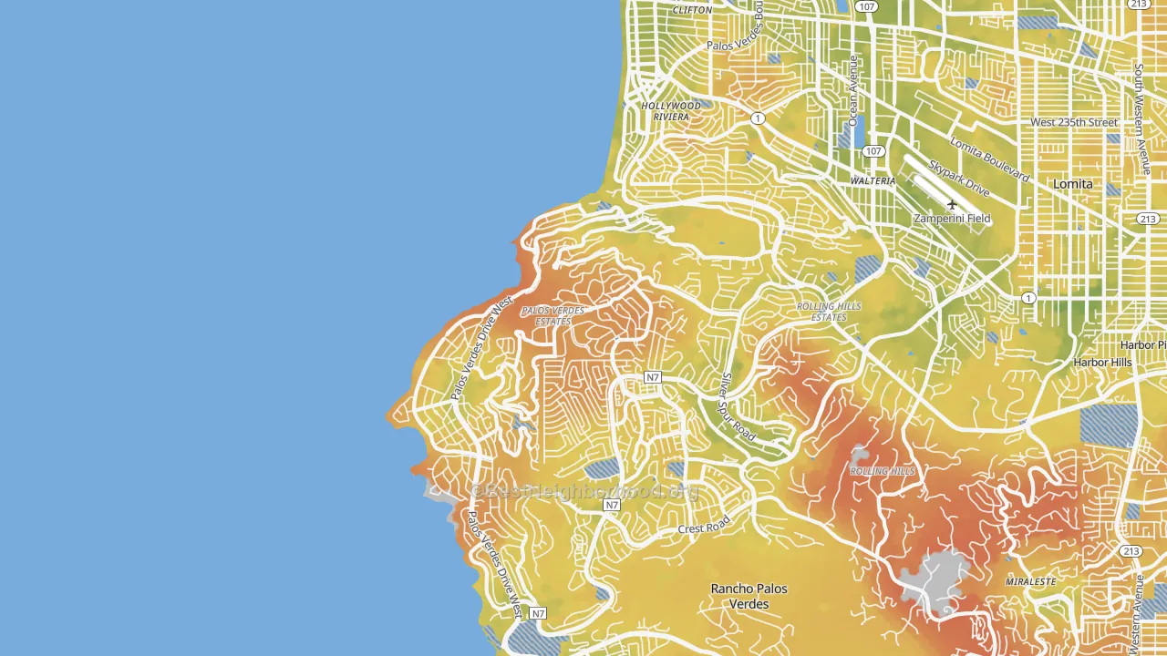 Bike Grade map of Palos Verdes Estates, CA